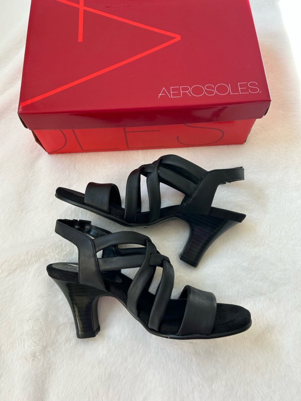 AEROSOLES Black Strappy Heel Sandals